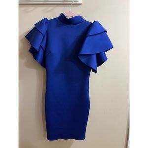 Royal blue ruffle shoulder dress